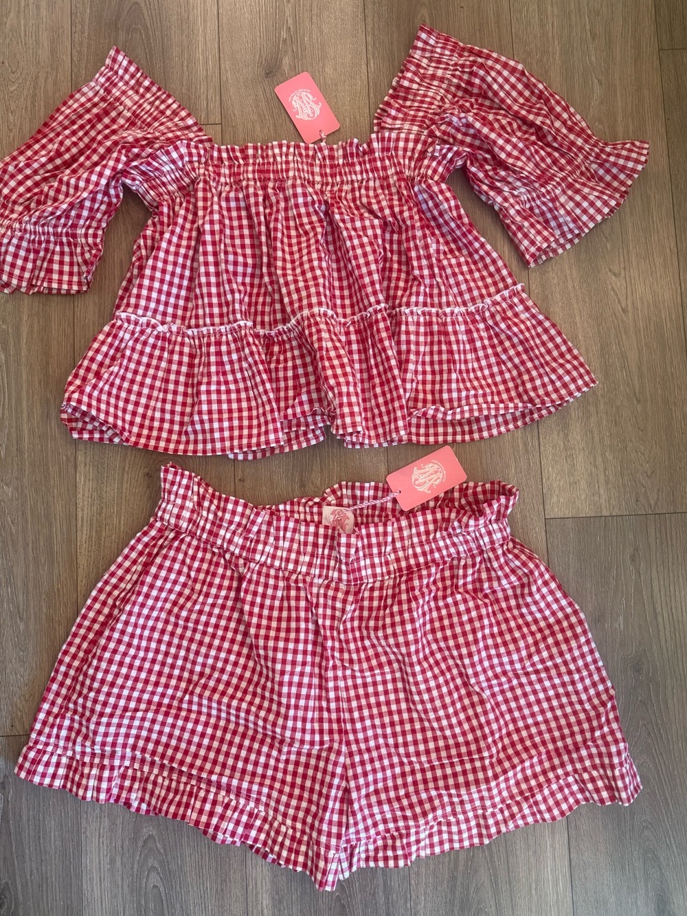 NWT Elizabeth Wilson Red White Gingham Shorts Matching Set Game Day Size XL